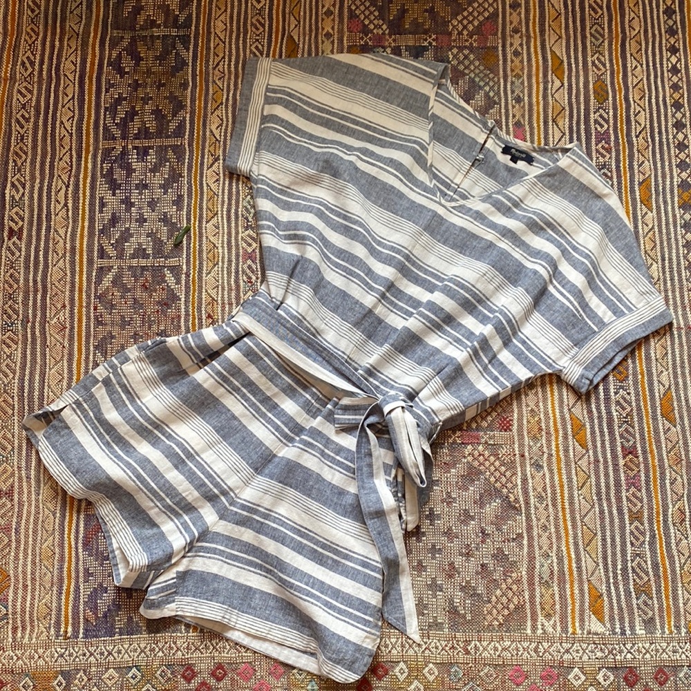 Madewell striped linen jumpsuit/romper
